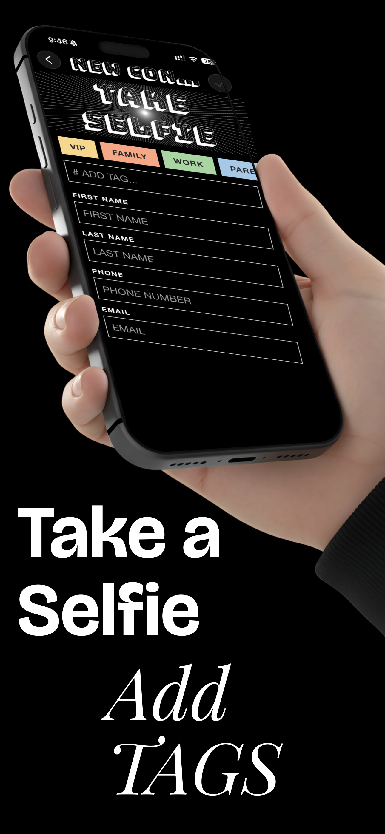 Recall Contacts — take a selfie and add tags when meeting someone new
